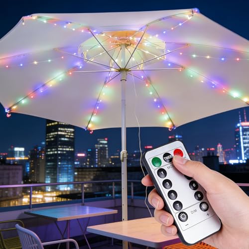 Éclairage de parasol, chaîne de lumières LED pour parasol 8 modes avec télécommande, chaîne de lumières LED pour parasol de jardin, chaîne de lumières...