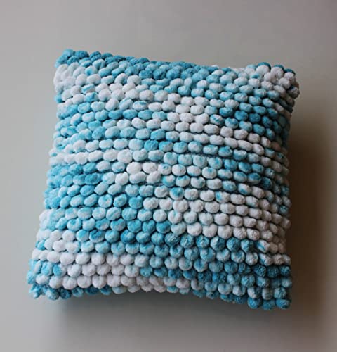 Image of Monstera Hut Boho POM POM Baby Blue Cushion Cover Pack of 1, (Cushion Cover 16x16inch) (40.6 x 40.6 cm)