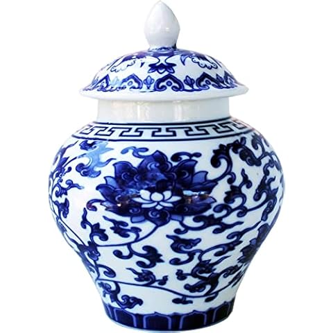 Ancient Chinese Style Blue and White Porcelain Lotus Helmet-shaped Temple Jar (Lotus pattern small) Cover