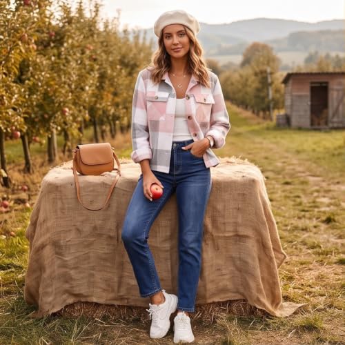 Cropped Jackets for Women Plaid Cute Button Down Collared Fall Coats - image 2