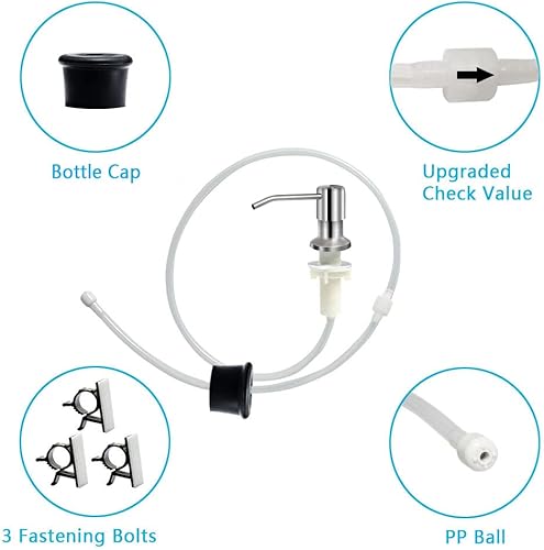 Miniatura 4 de Dispensador de jabón para fregadero de cocina, bomba dispensadora de jabón de encimera de níquel cepillado, tubo de extensión de silicona de 47