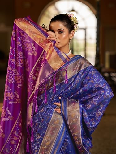 Image of SWORNOF Women's kanjivaram banarasi silk saree Zari Woven for festival Wedding silk with rich pallu Design sarees for women with Unstitched blouse piece