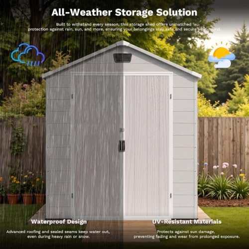 Image of Patiowell 6X10 FT Plastic Outdoor Storage Shed with Floor, Light Grey