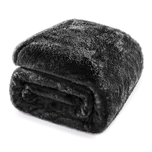 Whale Flotilla Manta polar cálida de microfibra, manta para sofá, manta súper suave y acogedora de felpa, 230 x 270 cm, color negro