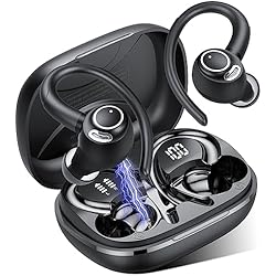 Auriculares Inalambricos Gancho Oreja Jesebang Auriculares Inalámbricos Deportivos, Auriculares Bluetooth 5.3 con HD Micrófono, Sonido Premium, 40H de Reproducción, Pantalla LED, Cómodos de Llevar, Cascos Inalambricos con Gancho, Negro