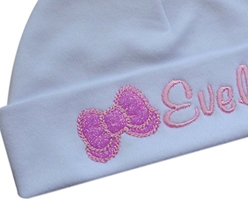 Personalized Embroidered Baby Girl Hat with Sparkling Glitter Bow with Custom Name3