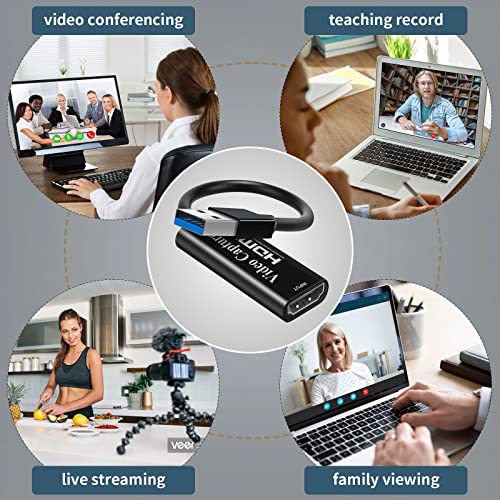 RuhZa 4K HDMI to USB Video Capture Card, HDMI Video Capture Card, Full HD 1080P Capture Card, for Video Editing/Games/Streaming/Online Teaching(Black) - Image 6