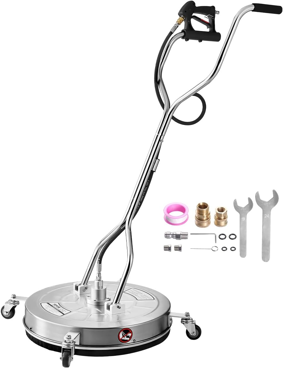 VEVOR 24 Inch Pressure Washer Surface Cleaner, 4000 PSI Stainless Steel Attachment with 4 Wheels, 2 Nozzles, 3/8 Inch Quick Connect and Dual Handle for Concrete, Patio, Sidewalk