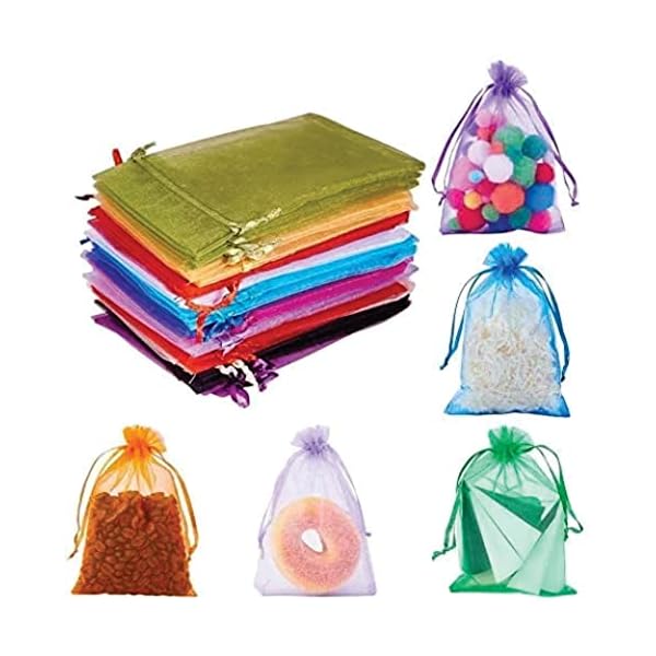 Swastikart - 17X23 Cms - Pack of 50 -Plain Drawstring Organza Storage Potli for Dry Fruits Packing, Chocolates, Candy and Coin Packing (Mixd Colors)