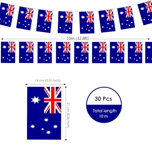 Image of AhfuLife 33 Ft Australia String Flags Banner for World Cup Decorations 2026, 30 Pcs Small Australian Bunting String Flags, Double Sided for National Day Garden Sports Party Decor (5.5x8.3 Inch)