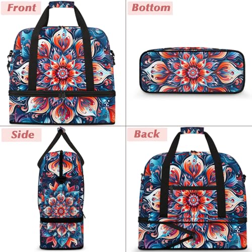 Large Weekender Overnight Bags Ethnic Colorful Mandala Travel Duffel Bag for Women Men Gym Bag With Shoe Compartment Foldie Travel Tote Bag Carry On Personal Item Bag for Travel Gym Sports3