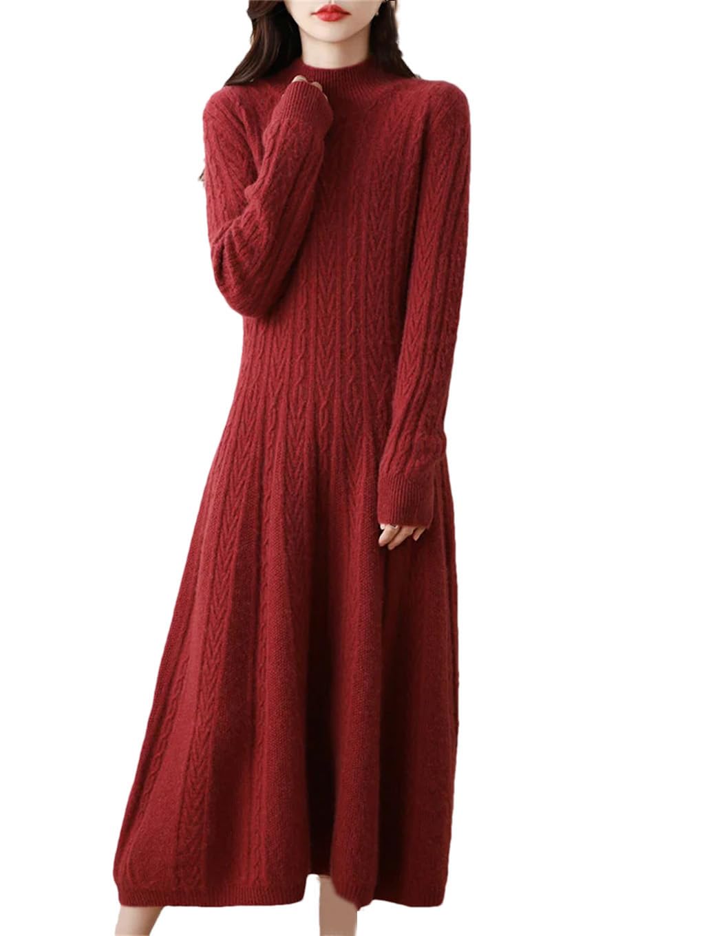 Maglione da donna in lana a collo alto, slim fit, per autunno e inverno, elasticizzato, lavorato a maglia