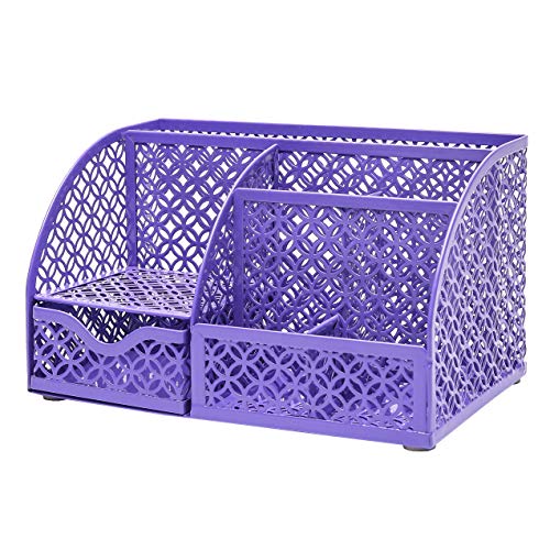 Annova Mesh Desk Organizer Office With 7 Compartments + Drawer/Desk Tidy Candy/Pen Holder/Multifunctional Organizer - Purple #TOP3