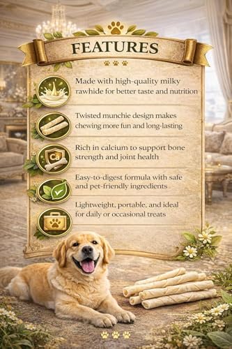Image of ADB Creations Dog Food Chew Stick Milky Rawhide Calcium Twisted Munchie Treats Nutritional Benefits Strengthen Bones and Teeth for All Breeds Dogs and All Life Stages (200 gram)