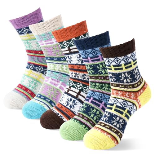 Image of kissleaf Thick Warm Fuzzy Socks for Women 5 Pairs Fluffy Cozy Womens Socks Winter Cute Slipper Socks for Women Gift