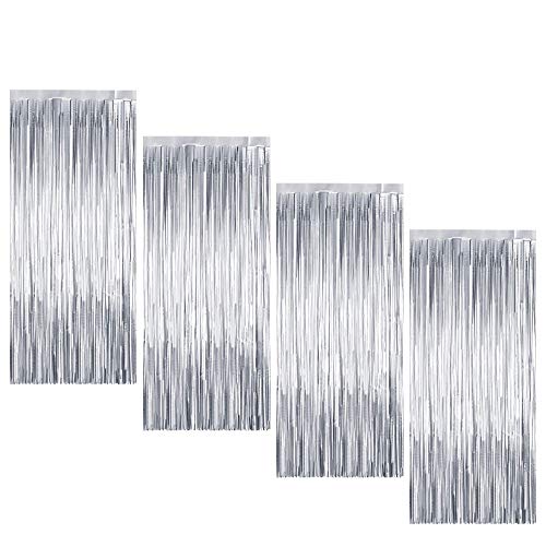 4 Piezas Cortina de Oropel MetálicaFoil Fringe Curtain Shimmer Puerta Windows Decoraciones para fiesta