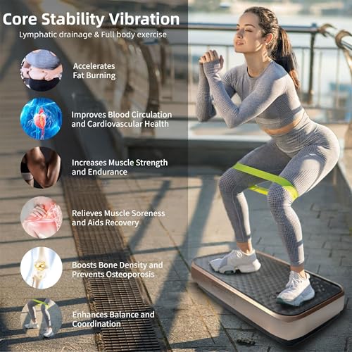 Image of Vibration Plate Machine with Resistance Bands and Remote Control 125 Speed Levels 450LB Capacity Whole Body Oscillating Platform for Home Use