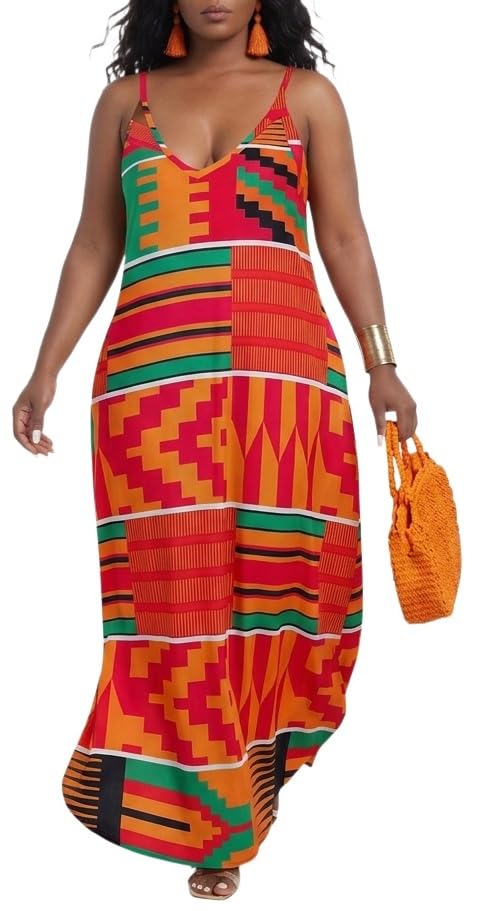 Image of Women's Casual Summer Maxi Dresses Sleeveless Adjustable Spaghetti Strap Loose Plus Size Dresses