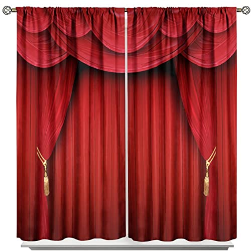 Movie Theater Curtains Retro Red Party Home Movie Theatre Rod Pocket Room Darkening Window Drapes for Bedroom Living Room W21 x L45 2 Panels by SENQIAN - Used condition - Image 7