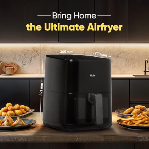 Image of Haier Air Fryer 5 Litre Digital Control | 1500 Watts Powerful Heating | See Through Window | 3D Hot Air Baking Technology | 6 Preset Recipes | Auto Shut Off | Black | 2 Year Warranty | HAF-D503B