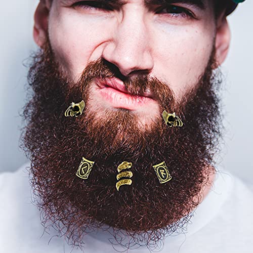 85Pcs Viking Norse Rune Beard Beads Ring Hair Braids Dreadlock Dreads Skull Snake Wolf Cross Turquoise Filigree Cuff Pirate Accessories Clips Pins Tube Locs Hair Extension Jewelry Vintage Gold #TOP1
