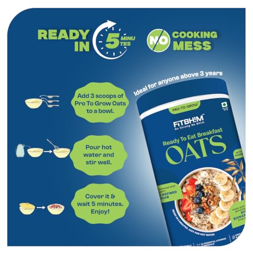 Image of ProToGrow Ready to Eat Oats with Bhim Banana & Real Cranberries - 300g Jar (Pack of 3) | High Dietary Fibre & Protein Rich | No Refined Sugar | Gluten Free | Healthy Breakfast for all Ages