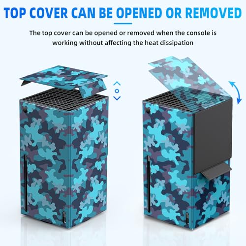 Image of Magnetic Wraps for Xbox Series X Console Accessories, New Look Design Cover Skin with Premium PU Leather, Magnetic Closure Wrap & TOP Cover for Xbox Series X, Full Protection - Blue Camo