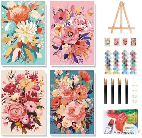 Amazon.com: 4 Pack Framed Paint by Numbers Kit for Adults with Wooden ...