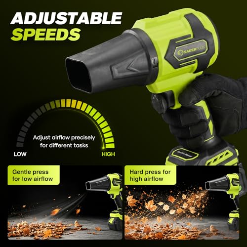 Image of Sakerplus Cordless Leaf Blower, Portable Dust Cleaner Cordless, Handheld Blower, Hand Blowers for Lawn Care, Patio Cleaning, 4.0Ah Battery (Nozzles, 2 Batteries with Storage Case)