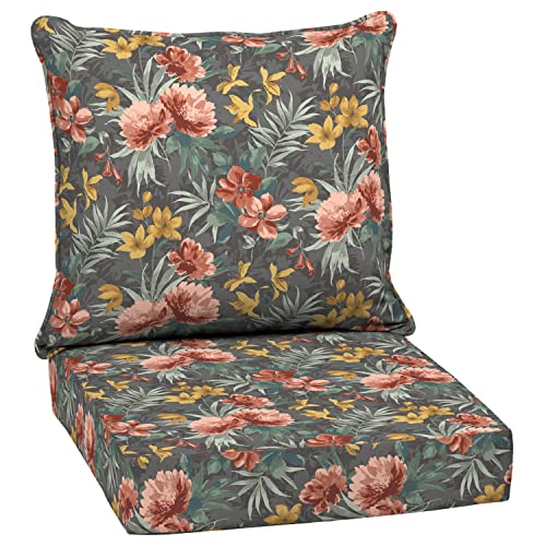 Image of Arden Deep Seat Outdoor Chair Cushion Set, 24 in x 24 in, Weather-Proof, Rain-Proof, Fade Resistant Patio Cushion Set for Chair, Sofa, and Couch Phoebe Grey Floral