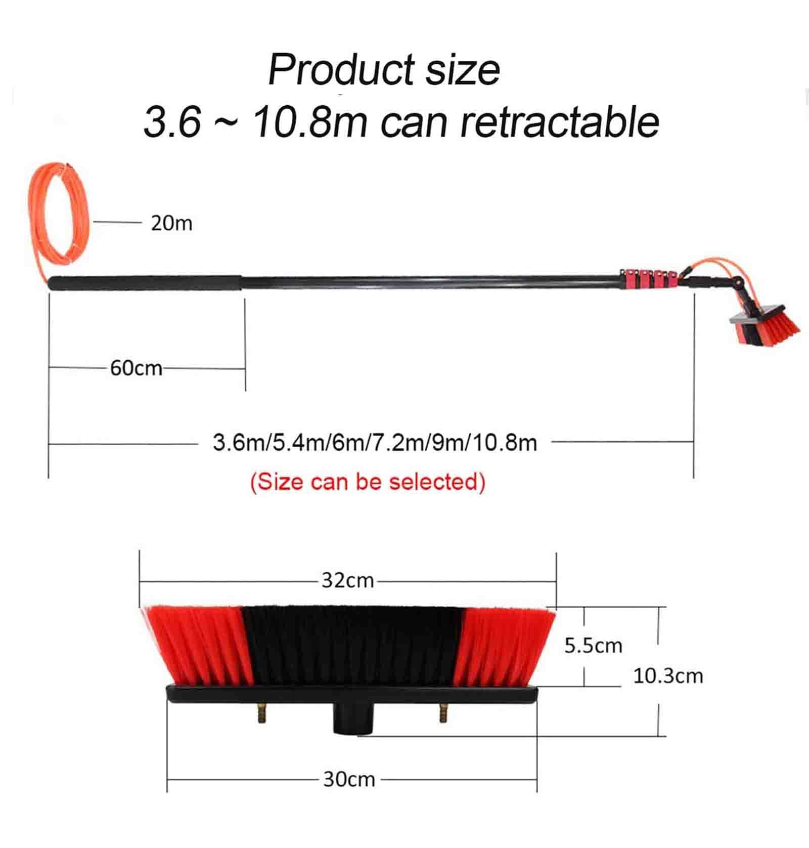 Kit de limpieza de ventanas extensible, cepillo telescópico de 11 m para techos y paneles solares, limpiador profesional de cristales, 7,2 m, ideal para invernaderos y uso doméstico