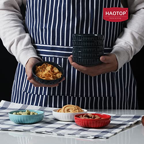 Haotop Porcelain Side Dishes Set Of 6, Appetizer, Sauce, Ramekin, Round Seasoning Bowl For Dinner Party Bbq 3.8 Inch Navy #TOP4