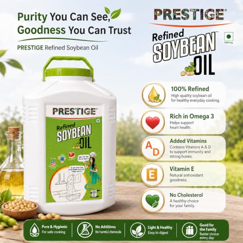 Image of Prestige Rasoi Prestige Refined Soyabean Oil Cooking Oil | Perfect for Deep Frying Baking Roasting | 15 Liter Round Jar