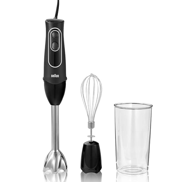 Braun MultiQuick 5 Immersion Hand Blender with Dual Speed + Turbo and Patented Technology, 350W - Includes Beaker and Whisk, Black, MQ505