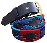 CARLOS DIAZ Skinny Mens Womens Unisex Brown Leather Embroidered Polo Belt (95 cm/ 34 Inches)