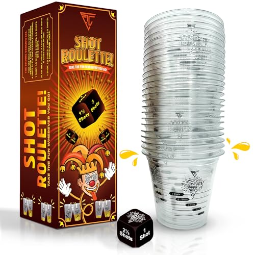 Empire Shot Roulette Game Set 24 Shot Glasses with 1 Dice | Fun Party Game for Adults Unique Family Drinking Roulette Tabletop Game for Birthday Holiday Game Night and Bar Entertainment