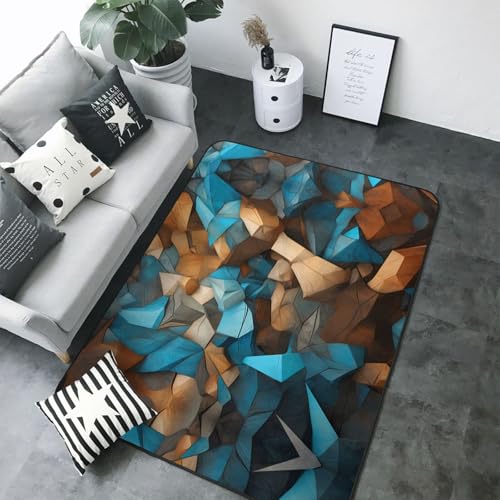 Tapis de sol abstrait bleu marron doux BROLEO qualité premium - 5