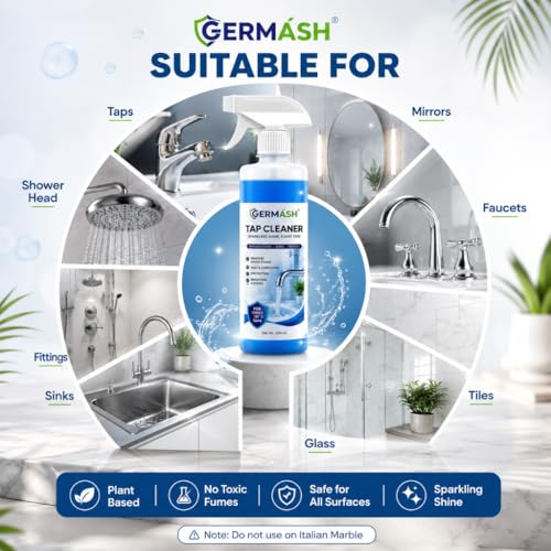 Image of Tap Cleaner & Limescale Remover 500ml | Removes Hard Water Stains, Calcium Deposits & Rust Marks in 60 Seconds | Descaler for Taps, Faucets, Showers, Tiles, Mirrors & Bathroom Fittings | Shine Formula