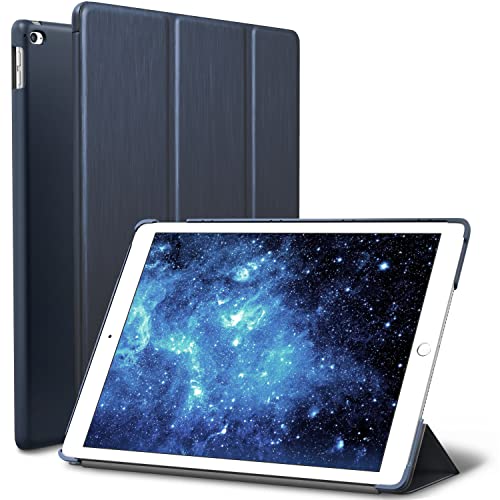 iPad Air 2 Case, ROARTZ Metallic Navy Blue Slim Fit Smart Rubber Coated Folio Case Hard Shell Cover Light-Weight Auto Wake/Sleep for Apple iPad Air 2nd Generation A1566/A1567 Retina Display