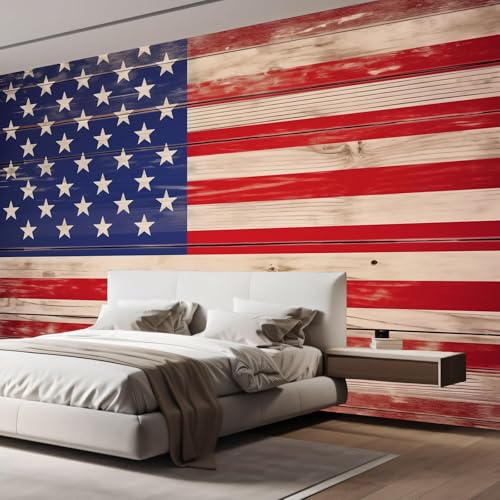 Papier Peint Intissé Haute Résolution Texture Bois et Drapeau Vintage - 6