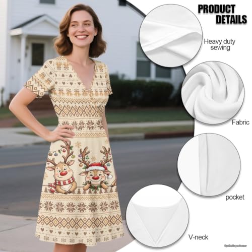 Image of Women's Summer Dresses Short Sleeve Formal Dresses with Pockets