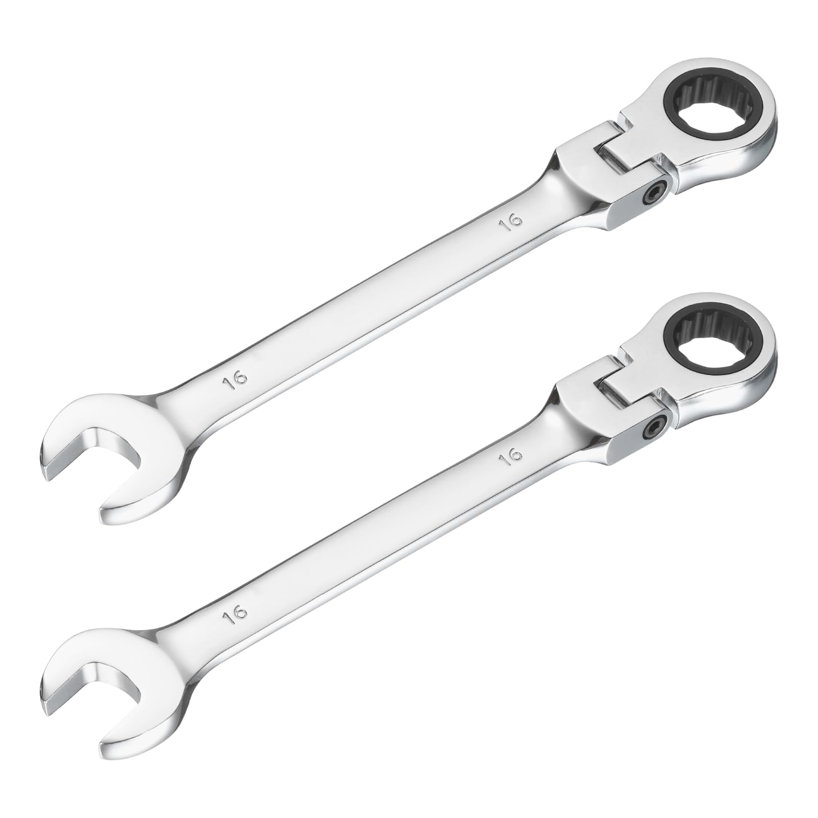 sourcing map 2 Pcs Flex-Head Ratcheting Combination Wrench 16mm 72-Teeth Metric Standard Ratchet Box and Open End CR-V Steel Double Ended Wrench for Fasteners Nuts Bolts