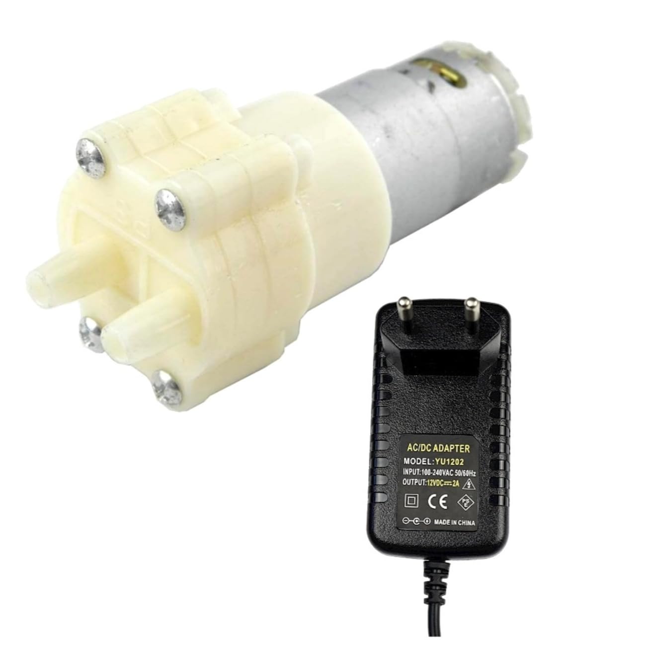 CHANCS 385 Pompa autoadescante a membrana DC 6V-12V con alimentatore UE Ingresso 100V-240V Uscita DC 12V per il ciclo giornaliero dell'acqua dell'acquario e degli elettrodomestici