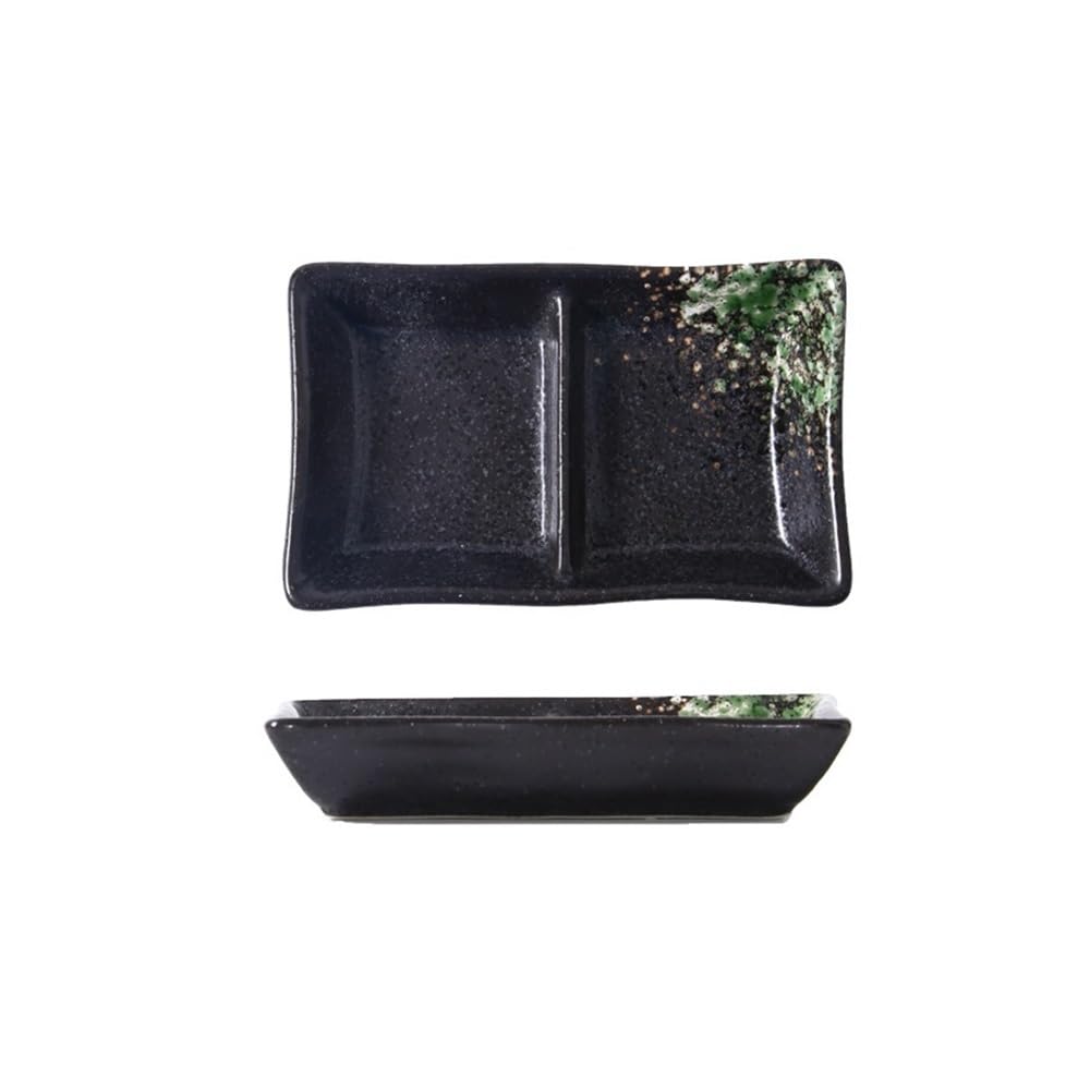 Cenz-888 Snack Dish Double-grid Ceramic Soy Sauce Plate Barbecue Seasoning Dipping Dish Divide Sushi Meals Dishes