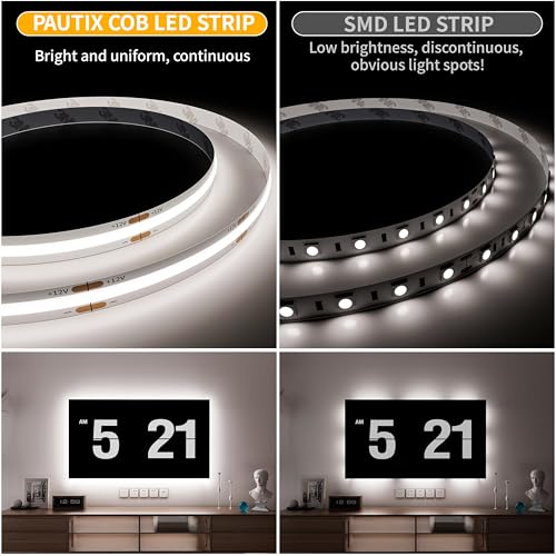 Image of PAUTIX COB LED Strip Light 12V 18ft /5.5m 6000K Daylight White 504LEDs /M Super Bright Flexible CRI93+ LED Tape Lights Bright for Kitchen Home DIY Lighting Projects(Power Supply&Controller Not Included)