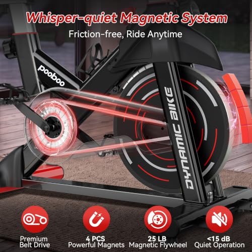 Image of pooboo Magnetic Exercise Bike, Indoor Stationary Bicycle for Home with App
