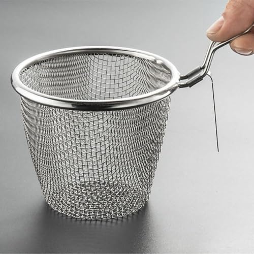 Image of Fry Basket Stainless Steel Fine Wire Mesh Food Colander Strainer Small Hot Frying Pan Filter Basket Sieve Dryer for Noodle Dumplings Kitchen Tools, Diameter 4.33 inches