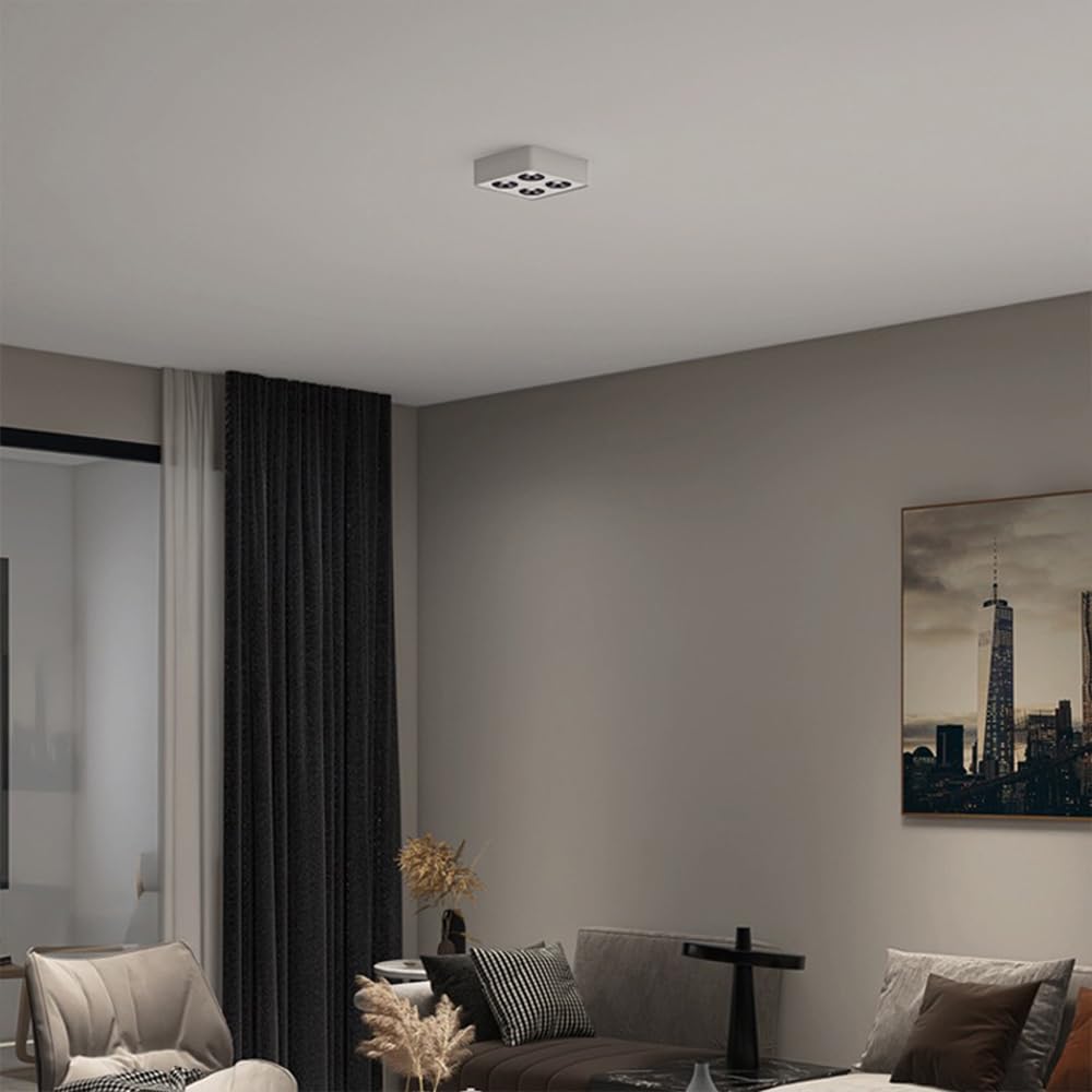 Wpuszczane oświetlenie punktowe, sufitowe oświetlenie punktowe, nowoczesna kwadratowa lampa sufitowa LED Downlight, oświetlenie punktowe montowane na powierzchni, kierunkowe reflektory 4-głowicowe ośw
