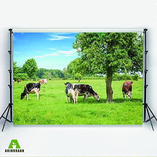 Aoihrraan 2,7x1,8m West Pasture Backdrop Grassland Ranch Cows Green Lawn Prairie Scenery Photography Background Baby Shower Decor Banner Children Adults Travel Artistic Portrait Photo Studio Props - Image 3