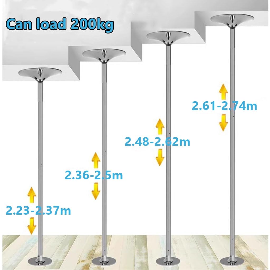Pole Dance Stange Für Tanzräume im Haushalt ist kein Bohren von Tanzstangen, 45 mm abnehmbarer Stahlstangenstange und statisch rotierender Tanzstange erforderlich ( Color : Silver , Size : 311-324cm )